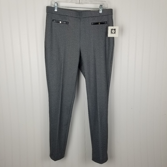 Anne Klein Womens Patterned Trouser Pants Slim Ankle Size Medium Black White New - Picture 11 of 11